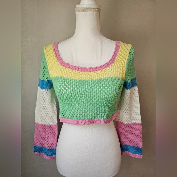 Sincerly Jules Tops - Sincerely Jules Pastel Knit Top with Mint, Yellow & Pink